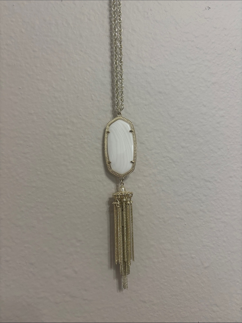 Kendra Scott Gold-Tone White Oval Pendant Tassel Necklace